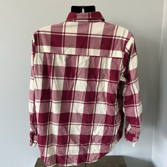 Brixton Flannel Plaid Mens Large Long Sleeve Button Up Flat Pocket Red Beige - Picture 6 of 6